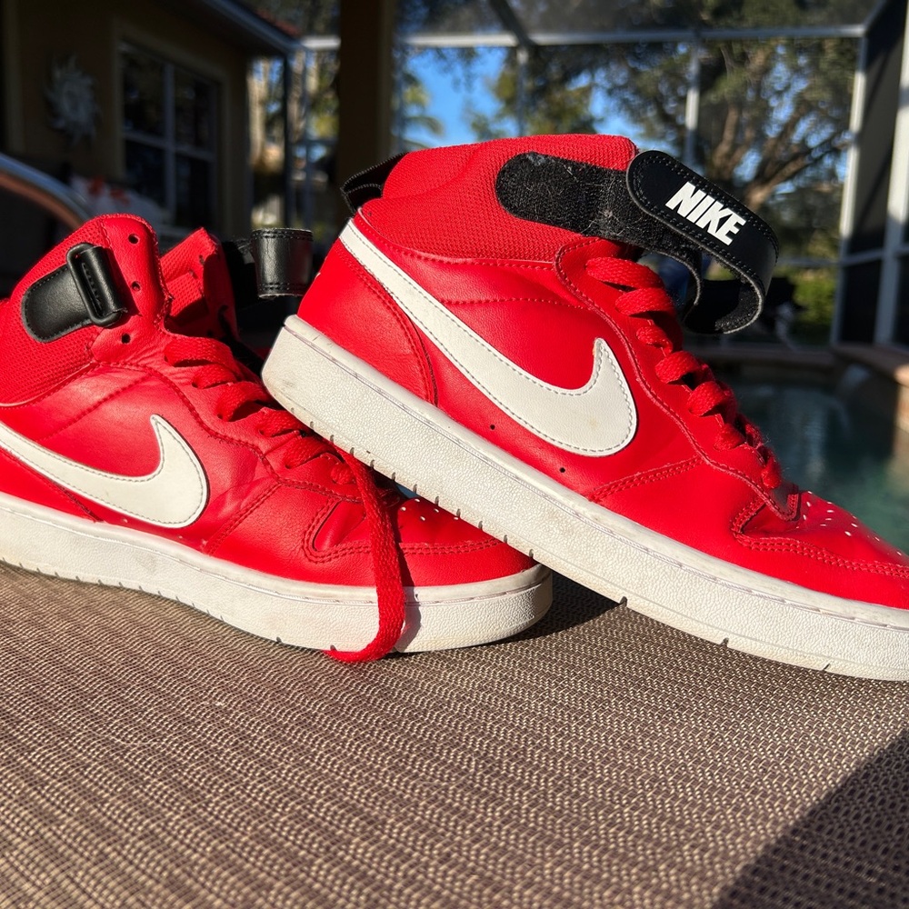 Nike Red and White Sneakers with Strap